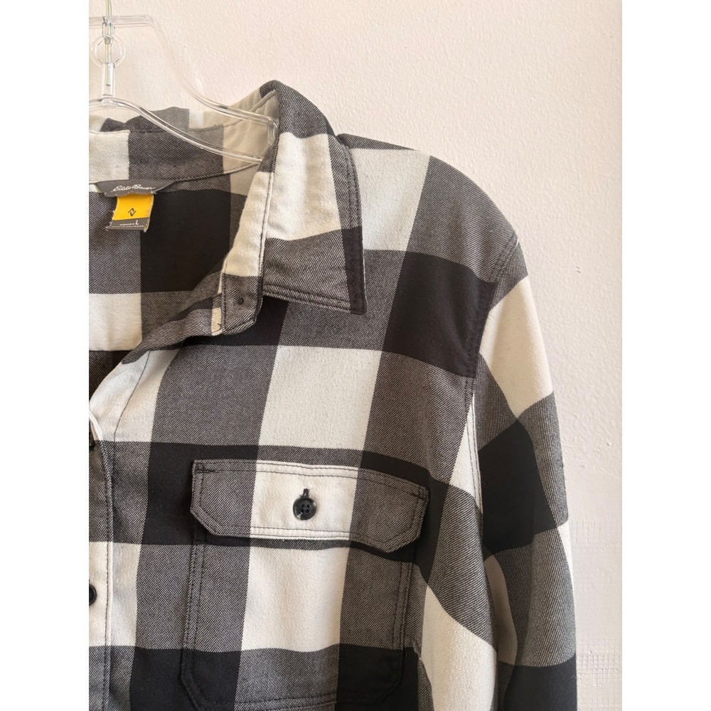 Eddie Bauer Womens Black White‎ Buffalo Plaid Button Down Shirt Large - Picture 5 of 6
